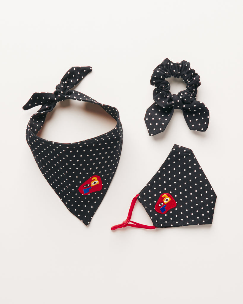 Polka Dot Bandana, Facemask, Neckerchief Set